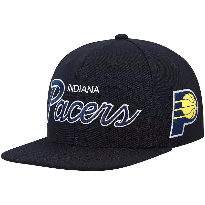 Mens Mitchell & Ness Black Indiana Pacers Hardwood Classics Script 2.0 Snapback Hat Product Image