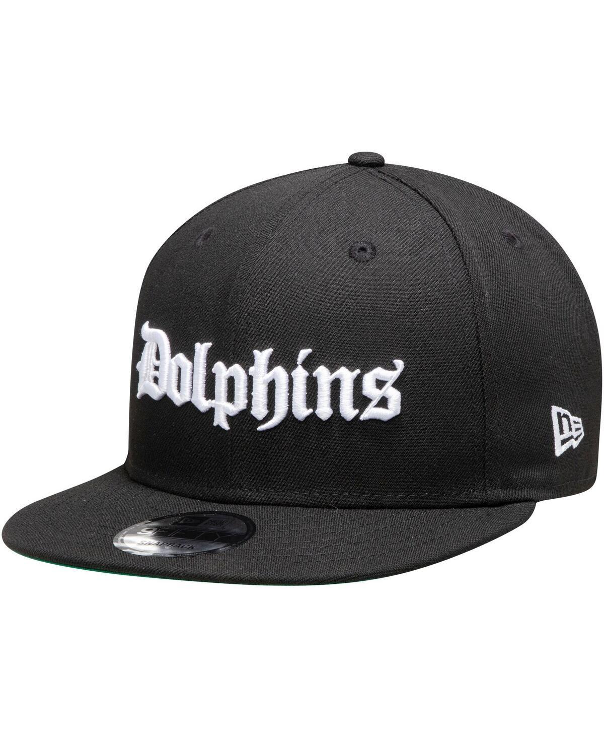 Mens New Era Black Miami Dolphins Gothic Script 9FIFTY Adjustable Snapback Hat Product Image