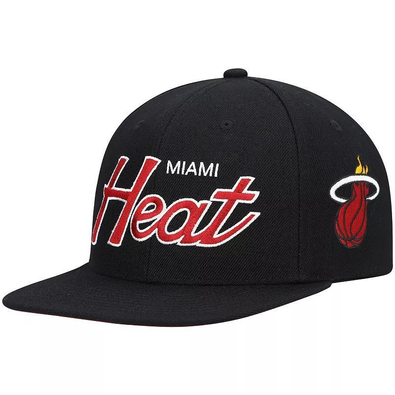 Mens Mitchell & Ness Miami Heat Hardwood Classics Script 2.0 Snapback Hat Product Image