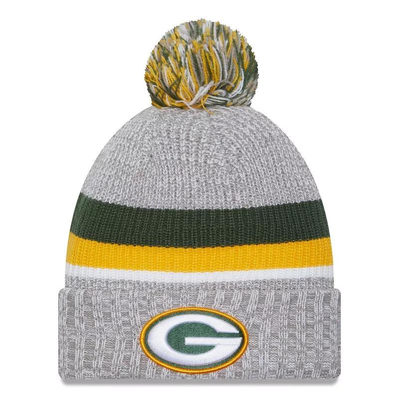 Mens New Era Heather Gray Green Bay Packers Cuffed Knit Hat with Pom Product Image