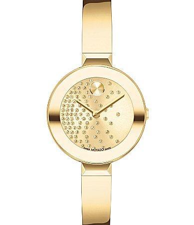 Movado Bold Womens Bangle Quartz Analog Scattered Crystal Dial Light Gold Bangle Bracelet Watch Product Image