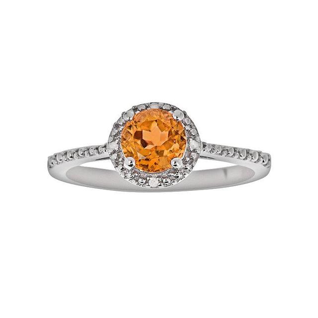 Celebration Gems Sterling Silver Citrine and Diamond Accent Frame Ring, Womens Product Image