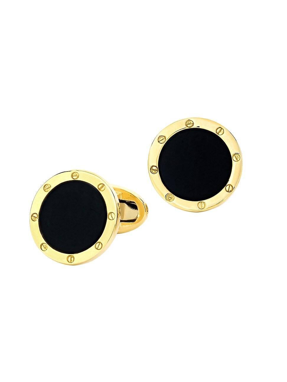 Mens 18K Yellow Gold Round Gemstone Cufflinks Product Image