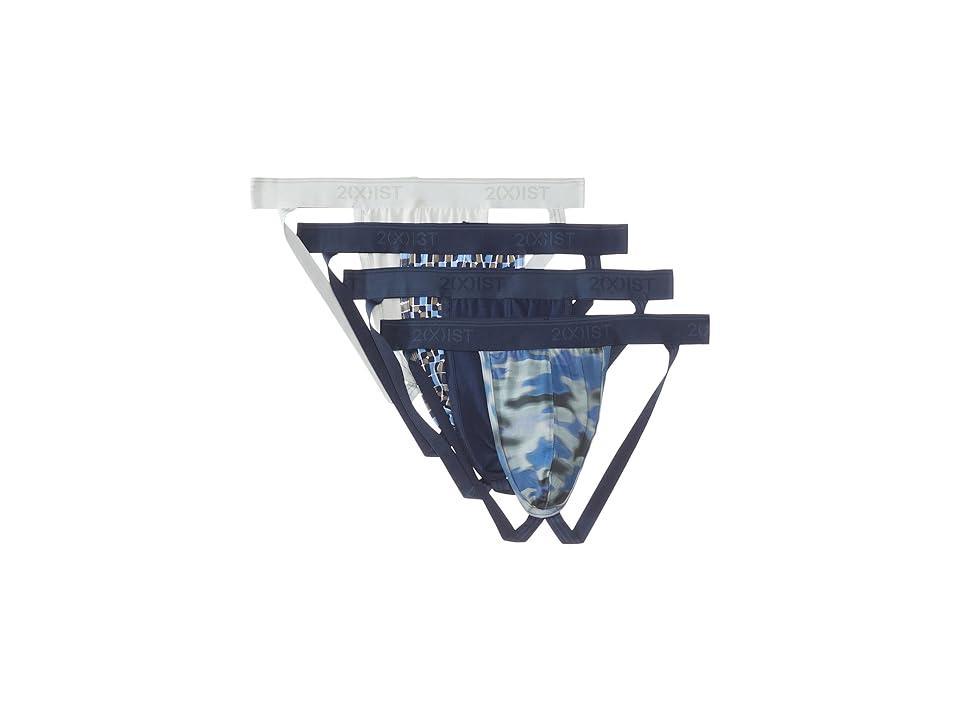 2(X)IST Stretch Bonus Pack 4-Pack Jock Strap (Hazy Camo Blue/Navy Blazer/Reptile Geo/Dawn Blue) Men's Underwear Product Image