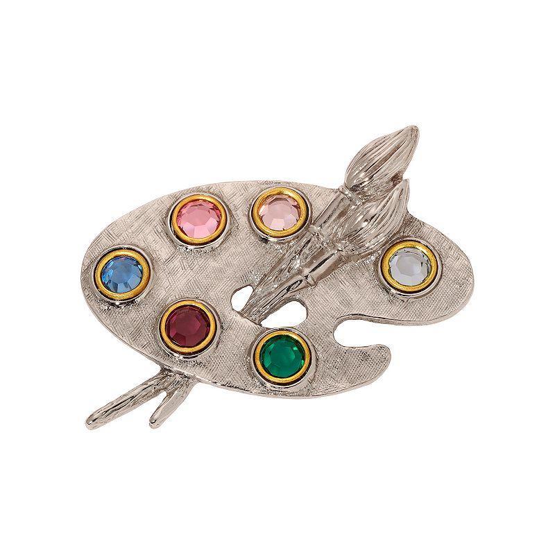 1928 Multi-Color Crystal Paint & Brushes Palette Brooch, Womens, Silver Tone Product Image