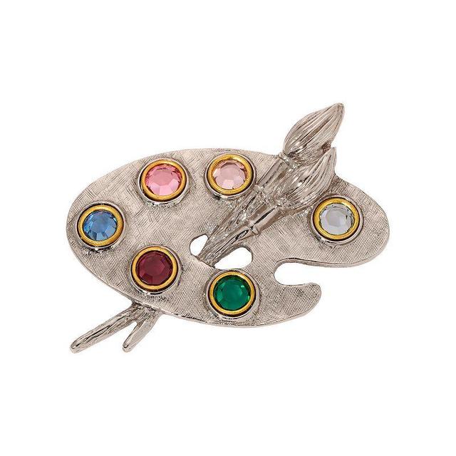 1928 Multi-Color Crystal Paint & Brushes Palette Brooch, Womens, Silver Tone Product Image