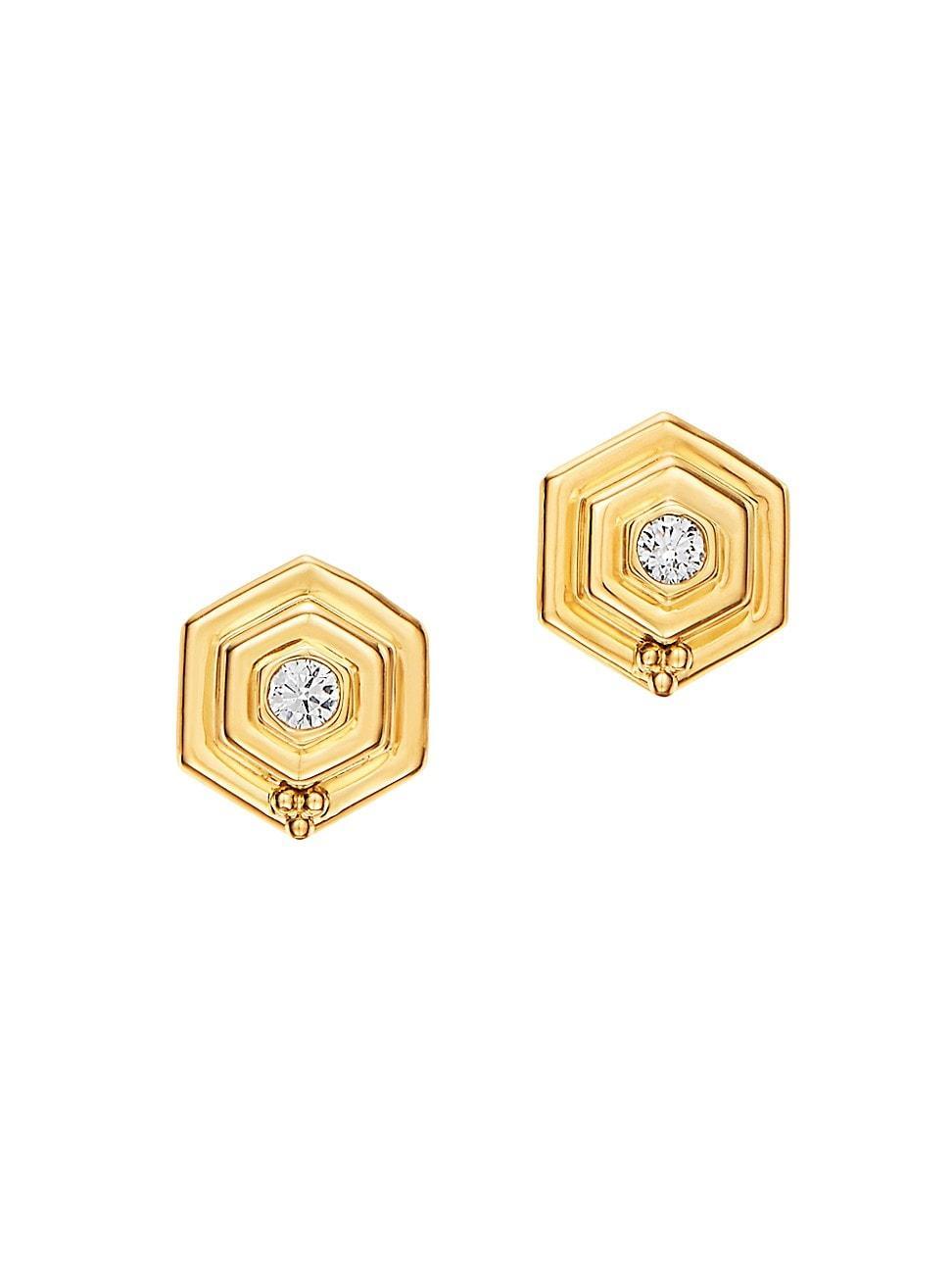 Womens Tree Of Life 18K Yellow Gold & Diamond Beehive Stud Earrings Product Image