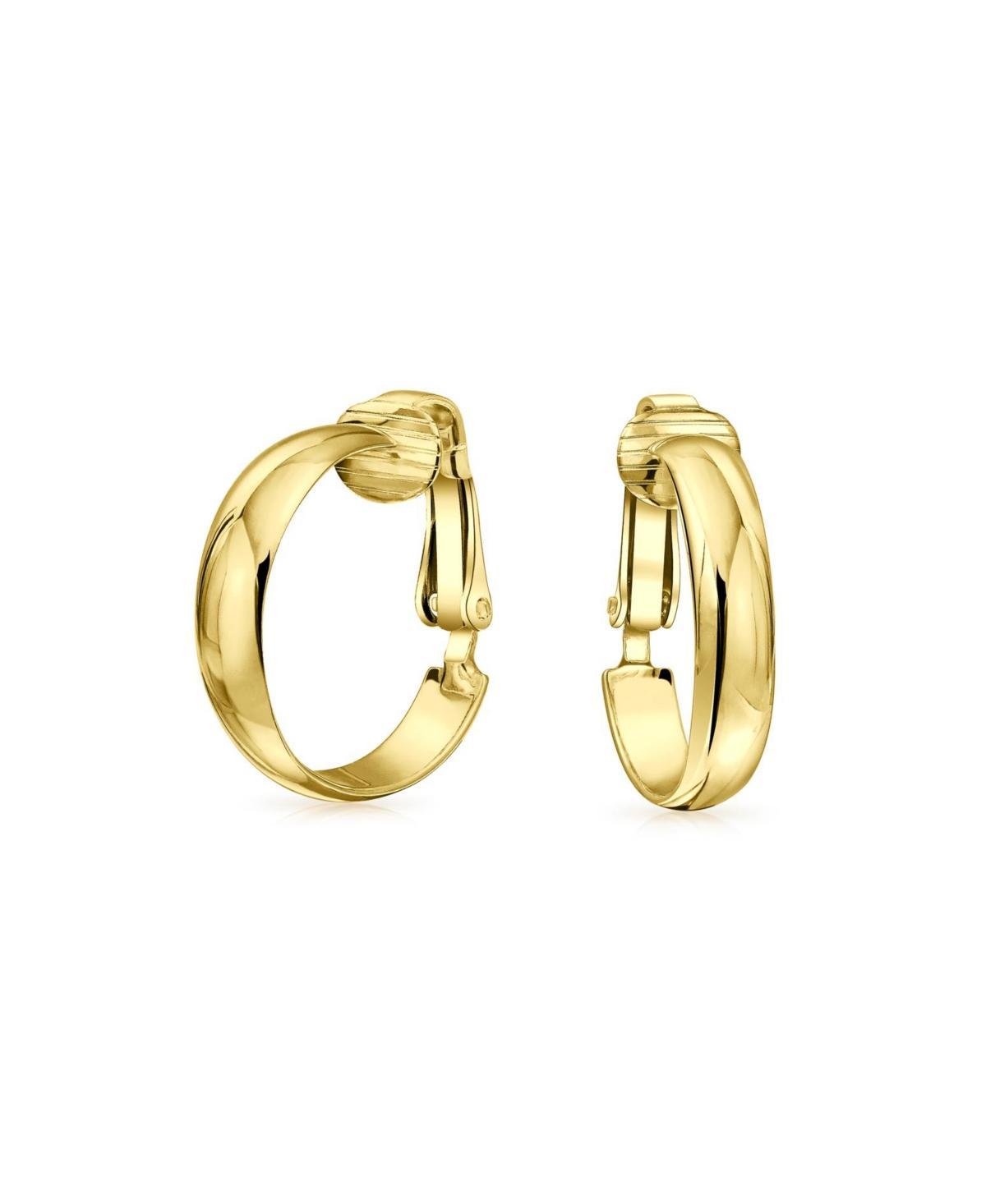 Bling Jewelry Classic Basic Simple Polished Lightweight Clip On Hoop Earrings For Women Non Pierced Ears 14K Yellow Gold Plated .925 Sterling Silver . Product Image