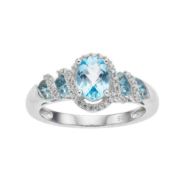 Sterling Silver Blue Topaz & Lab-Created White Sapphire Oval Halo Ring - Size: 7, Womens, Silvertone Product Image