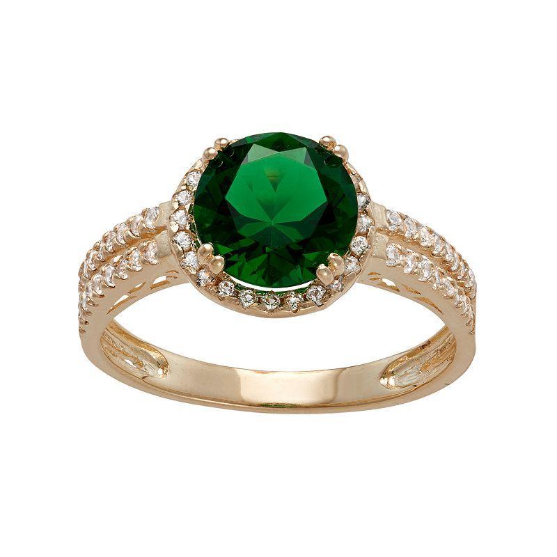 Designs by Gioelli 10k Gold Simulated Emerald & Lab-Created White Sapphire Halo Ring, Womens Green Product Image