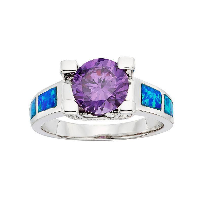 Cubic Zirconia & Lab-Created Blue Opal Sterling Silver Ring, Womens Multicolor Product Image