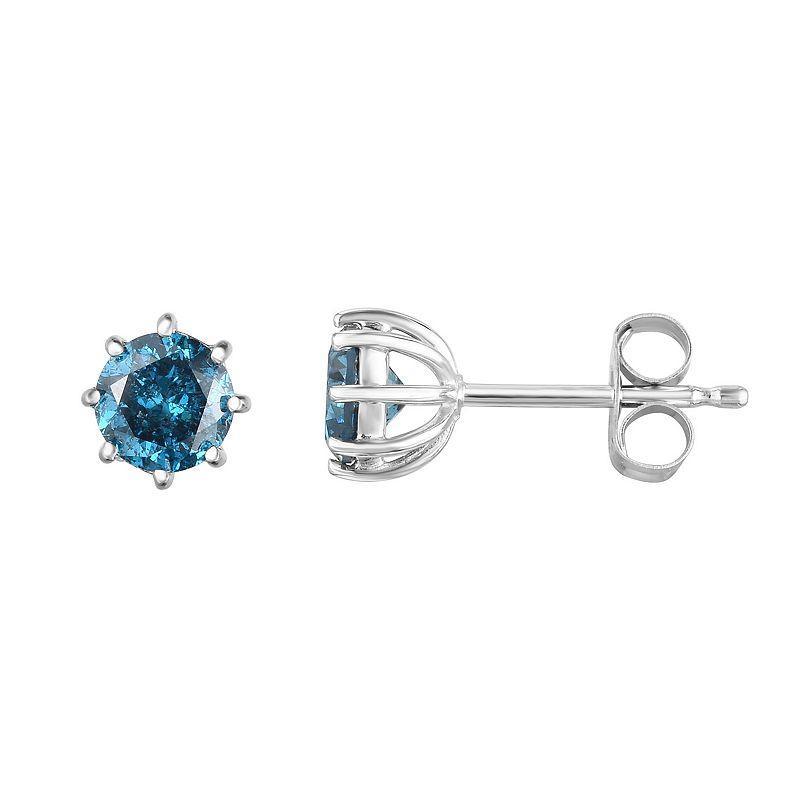 14k White Gold 3/4 Carat T.W. Blue Diamond Stud Earrings, Womens, 14k Whgold Product Image