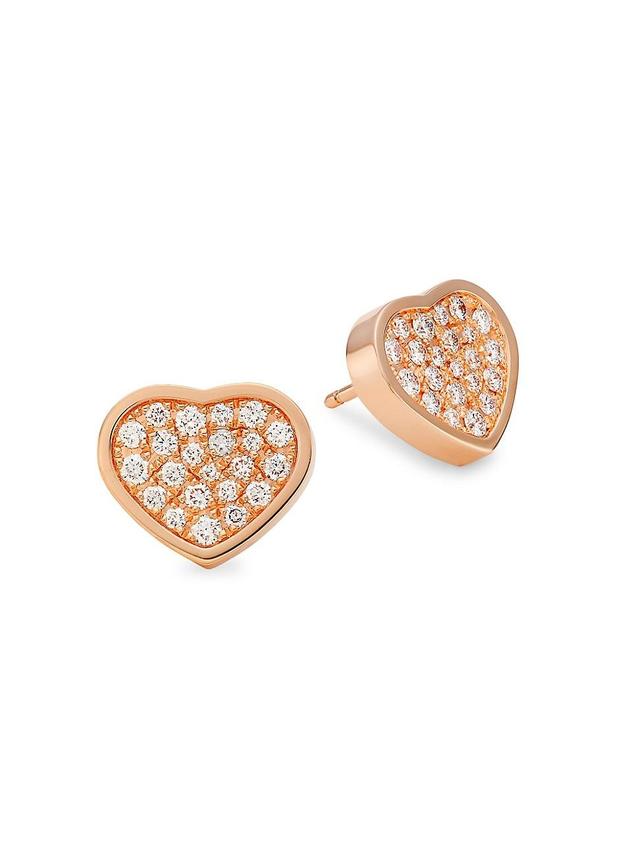 Womens Happy Heart 18K Rose Gold & Diamond Studs Product Image