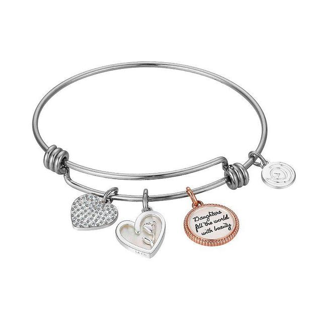 Love This Life Two-Tone Crystal & Mother of Pearl Daughters Fill the World with Beauty Heart & Flower Charm Bangle Bracelet, Womens, Two Tone Product Image