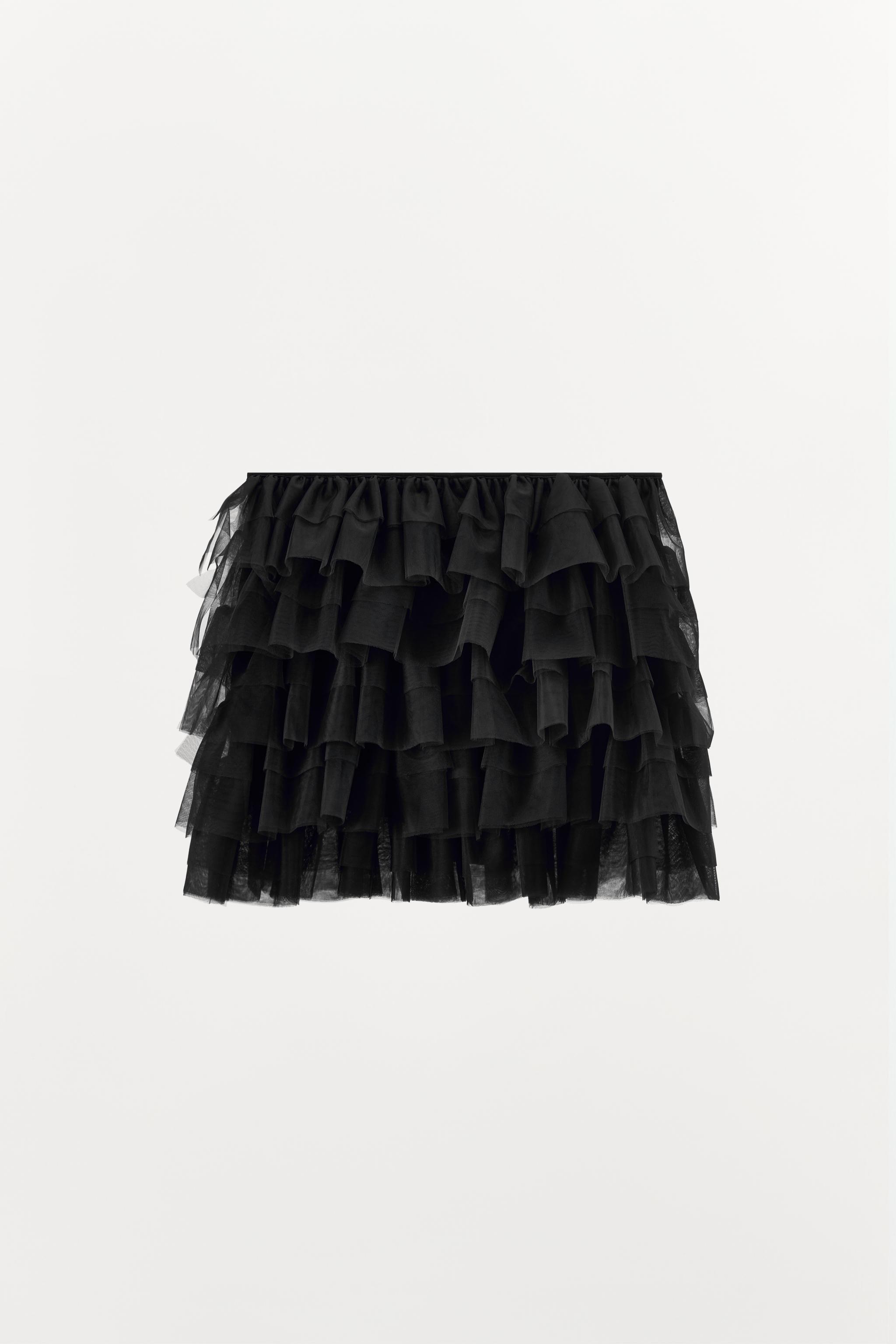 Mini skirt with a mid elastic waistband. Tulle ruffle details. Matching interior lining.<br/><br/>Halloween special collection. Product Image