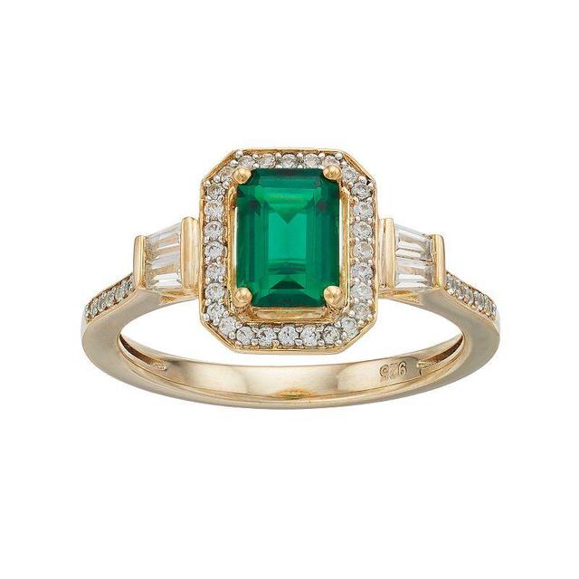 14k Gold Over Silver Lab-Created Emerald & White Sapphire Halo Ring, Womens Green Product Image