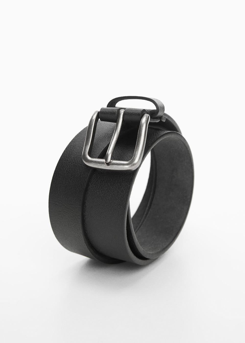 MANGO MAN - Leather belt with square buckle blackMen Product Image