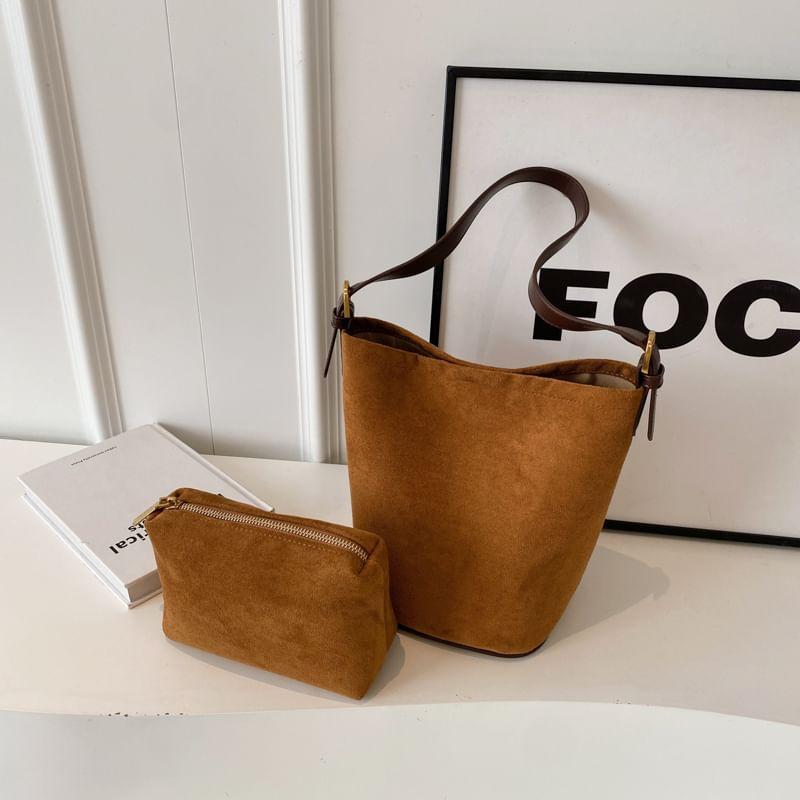 Set: Faux Suede Bucket Bag + Pouch Product Image