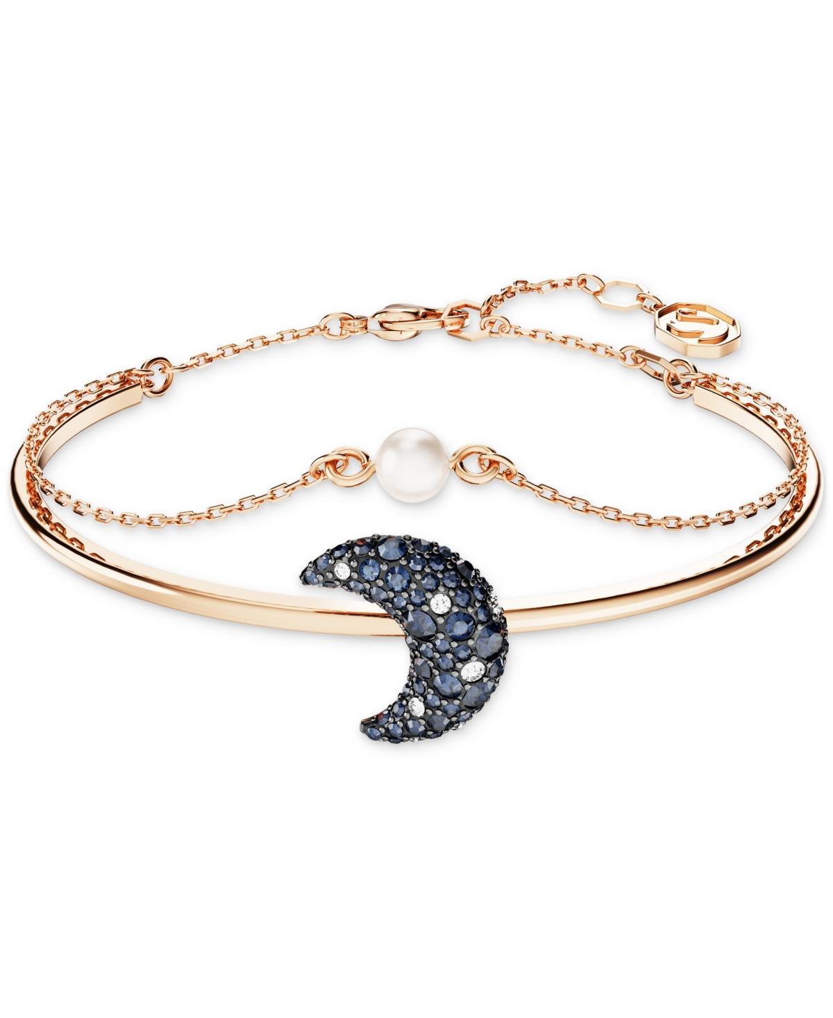 Womens Luna Rose-Goldtone, Swarovski Crystal & Imitation Pearl Crescent Moon Bangle Product Image