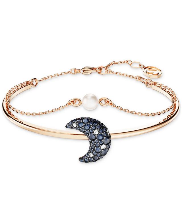 Womens Luna Rose-Goldtone, Swarovski Crystal & Imitation Pearl Crescent Moon Bangle Product Image