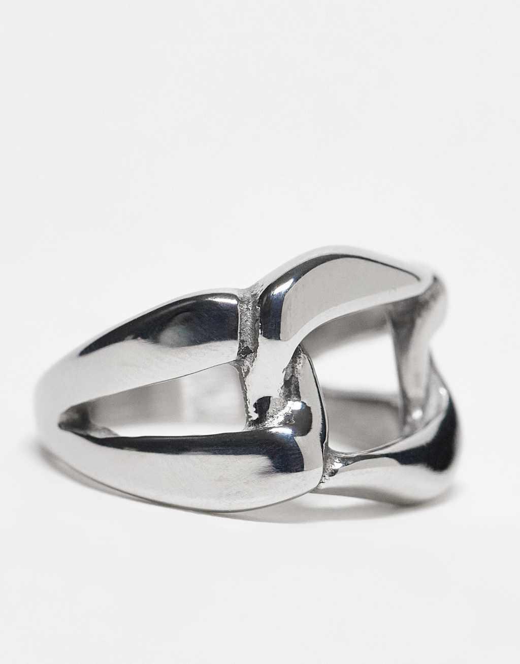 ASOS DESIGN waterproof stainless steel chain link ring in brushed silver tone Product Image