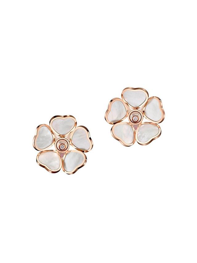 Womens Happy Diamonds Happy Hearts Flowers 18K Rose Gold, Diamond & Mother-Of-Pearl Earrings Product Image