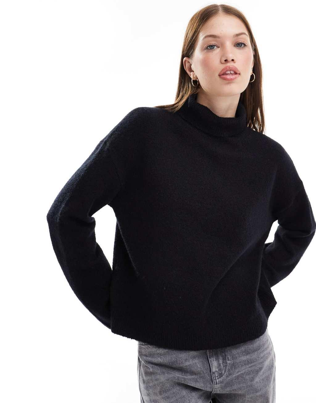 ASOS DESIGN knitted high neck sweater in black Product Image