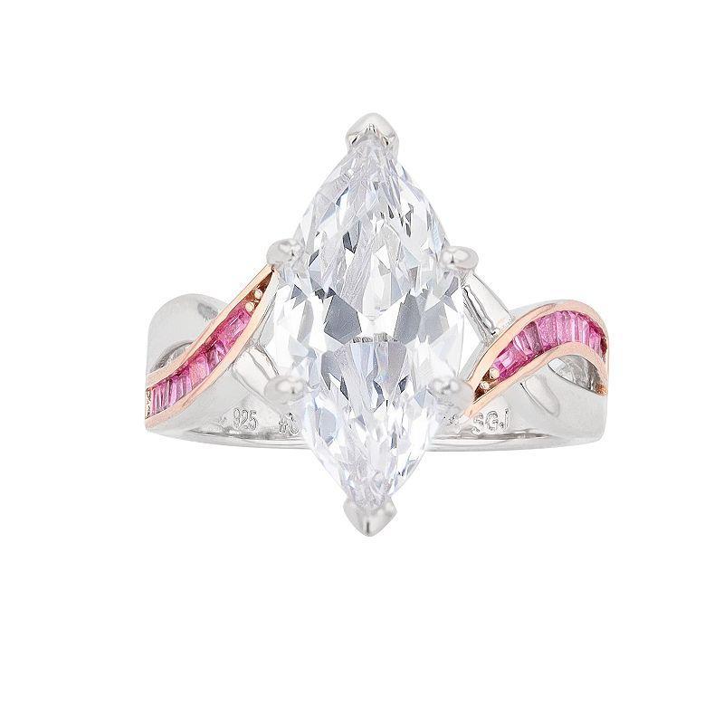 Two Tone Sterling Silver Marquise Cubic Zirconia Ring, Womens Pink Tone Product Image