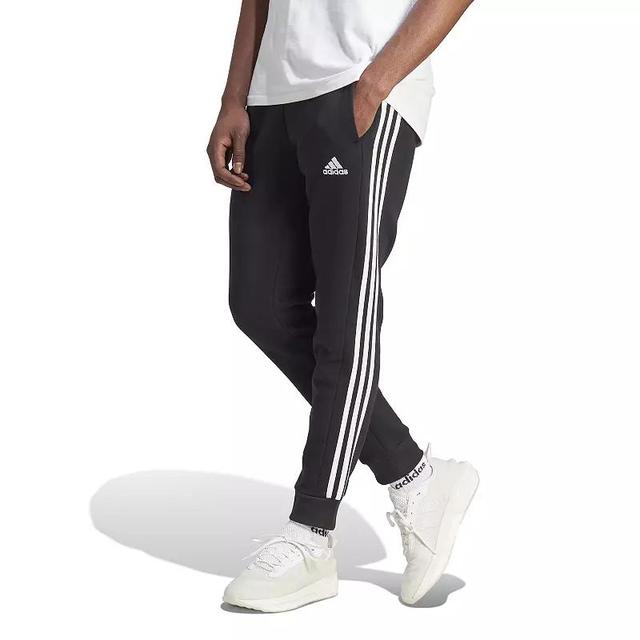 Mens adidas Essentials Fleece 3-Stripes Tapered Cuff Pants Medium Gray Grey Product Image