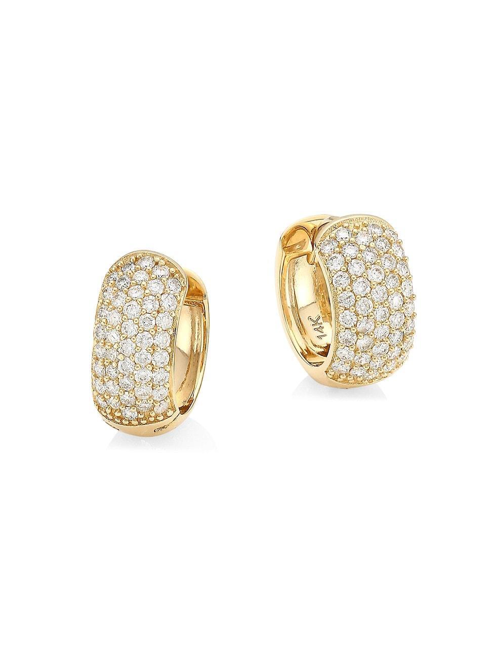 Womens 14K Yellow Gold & Diamond Huggie Hoop Earrings Product Image