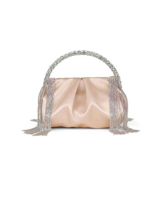 Jewel Badgley Mischka Womans Tatiana Crystal Embellished Fringe Pouch Clutch with Crystal Handle Product Image