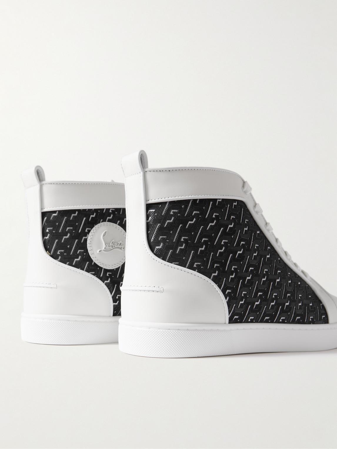 CHRISTIAN LOUBOUTIN Louis Orlato Rubber-trimmed Mesh And Full-grain Leather High-top Sneakers In White Black Product Image