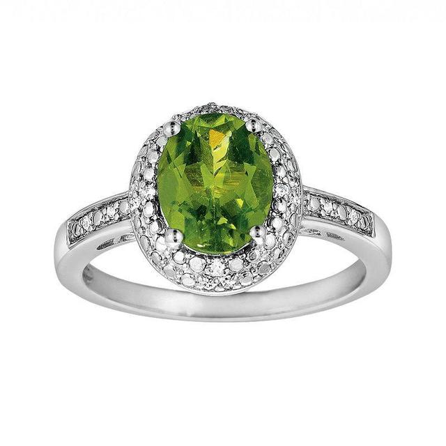 Sterling Silver Peridot and Diamond Accent Oval Ring, Womens Green Product Image