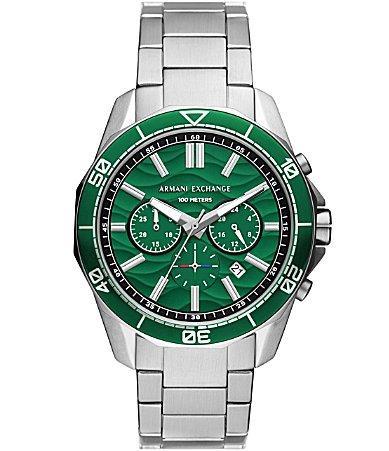 Armani Exchange Mens Green Dial Chronograph Stainless Steel Watch Product Image