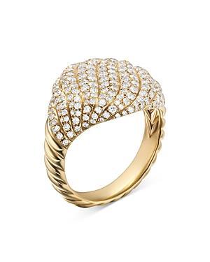 David Yurman Sculpted Cable Pinky Ring in 18K Yellow Gold with Pave Diamonds Product Image