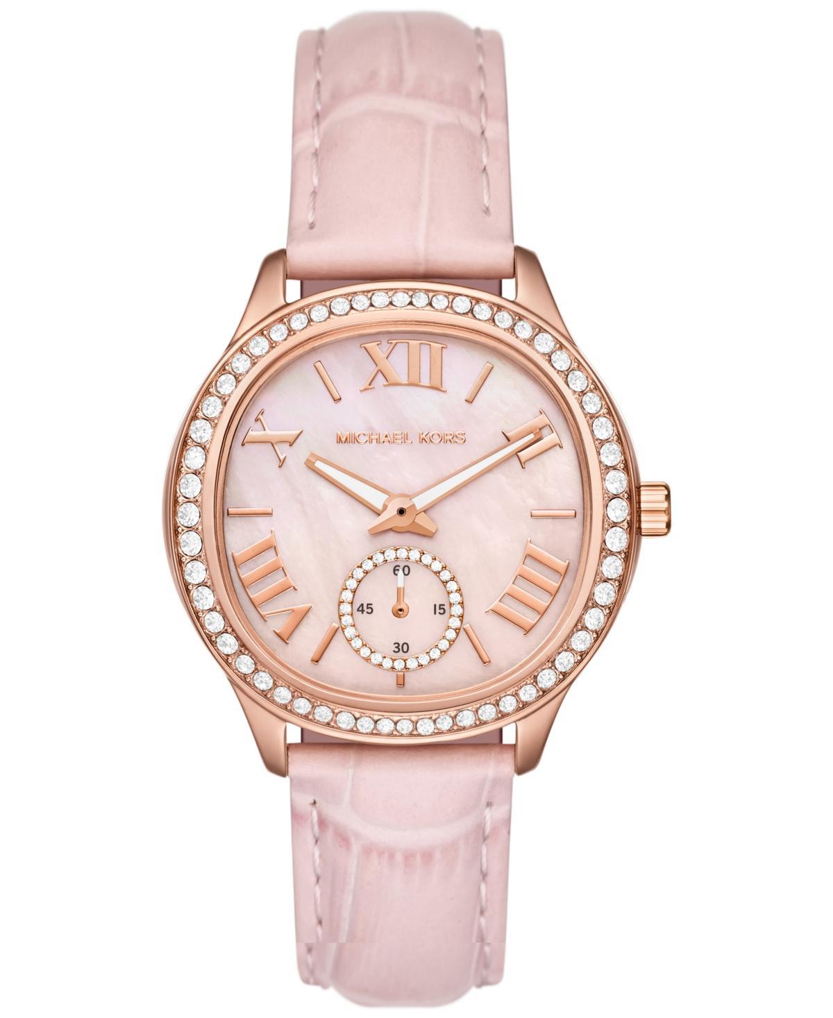 Michael Kors Womens Sage Three-Hand Blush Croco Embossed Leather Watch 38mm Product Image