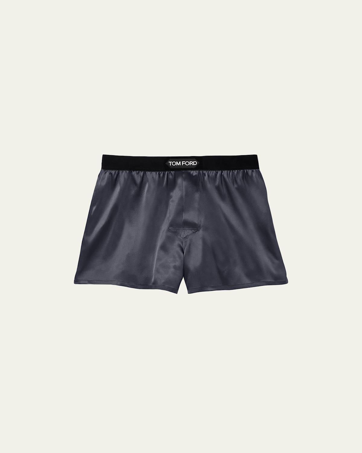 TOM FORD Men's Silk Jacquard Logo Boxers In Charcoal Product Image