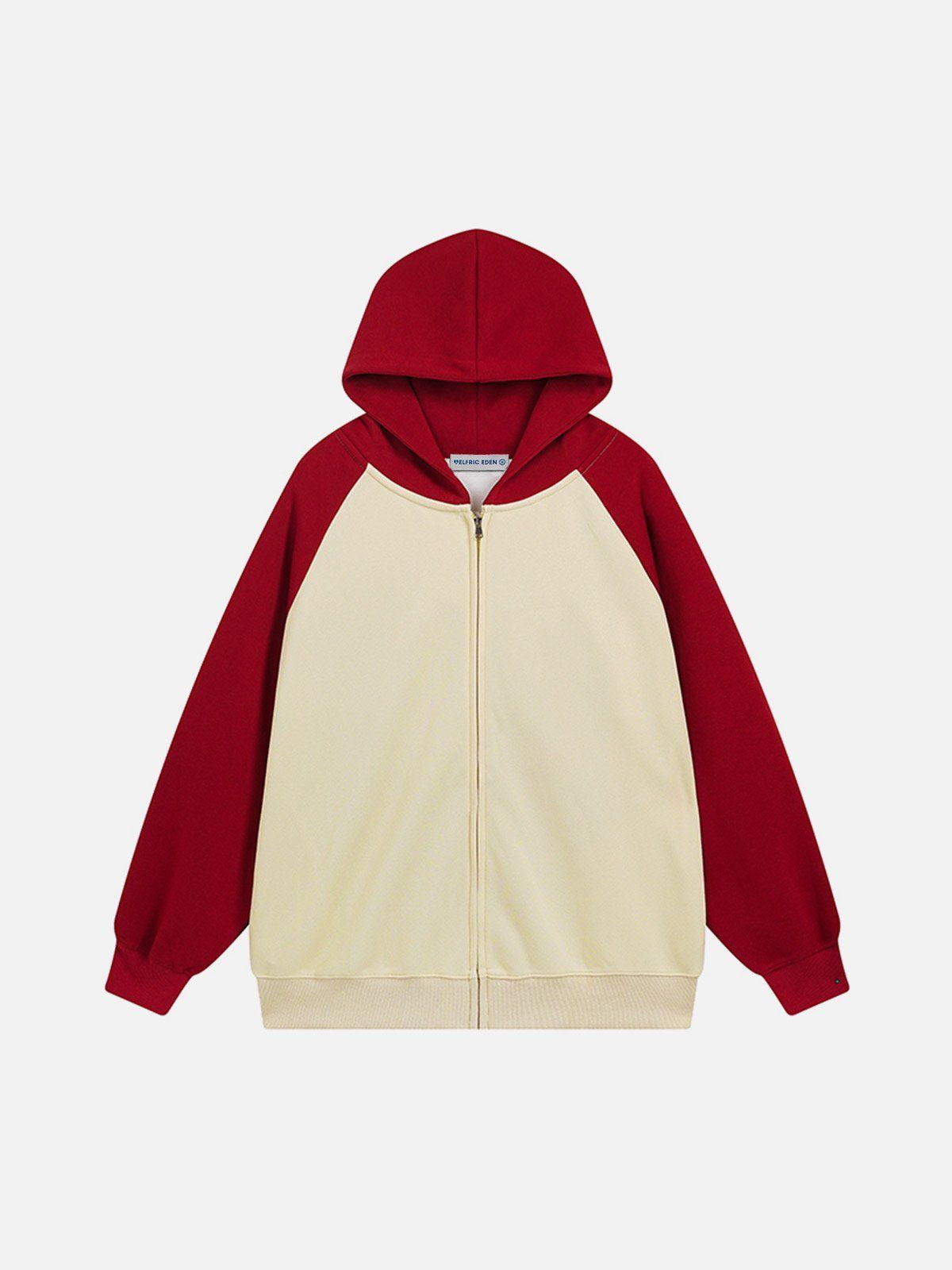 Aelfric Eden Color Blocking Patchwork Zip Up Hoodie Product Image