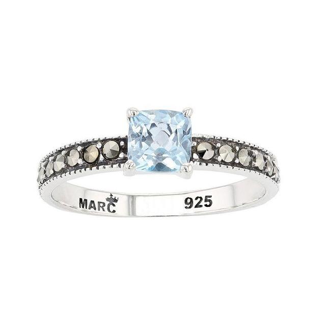 Lavish by TJM Sterling Silver Cushion Cut Sky Blue Topaz & Marcasite Ring, Womens Product Image