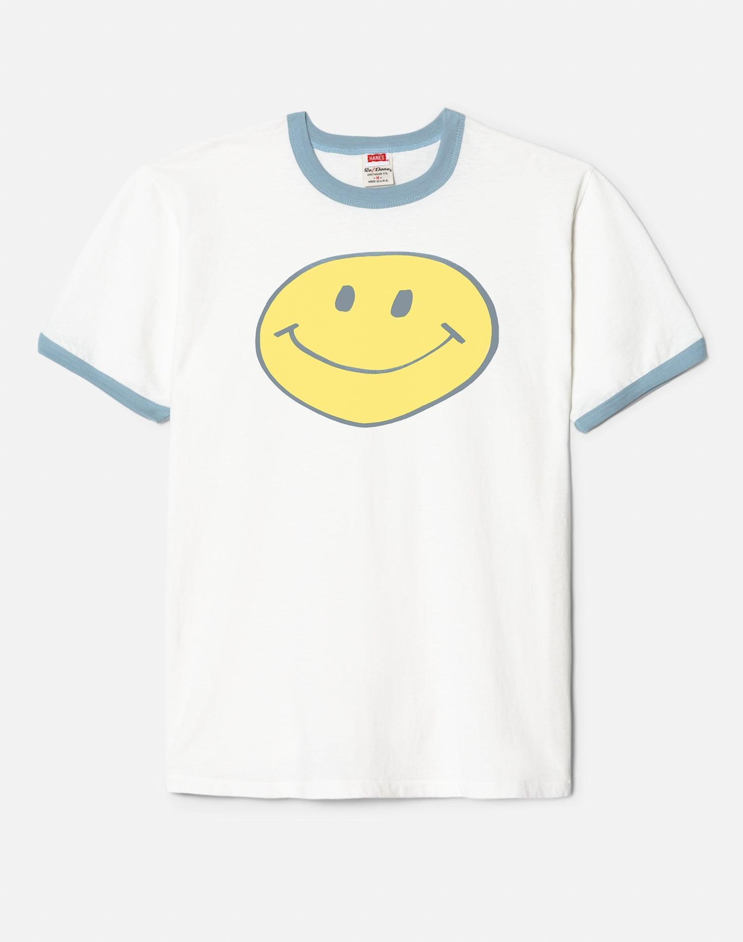 Ringer Tee "Smiley" - Old White/Stone Blue Product Image