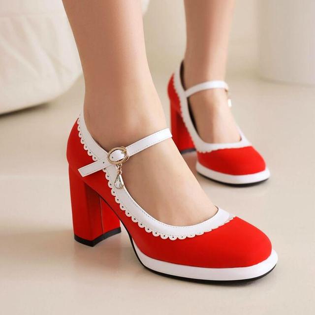 Lace Trim Platform Chunky Heel Mary Jane Pumps Product Image