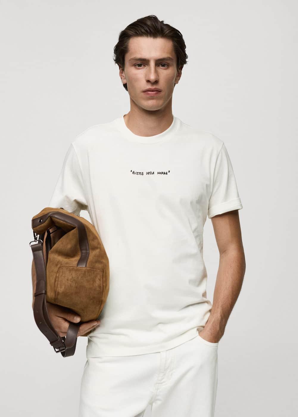 MANGO MAN - Regular fit printed cotton t-shirt off whiteMen Product Image