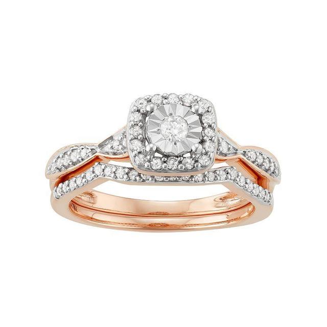 10k Rose Gold 3/8 Carat T.W. Diamond Square Halo Engagement Ring Set, Womens, 10k Rgold Product Image