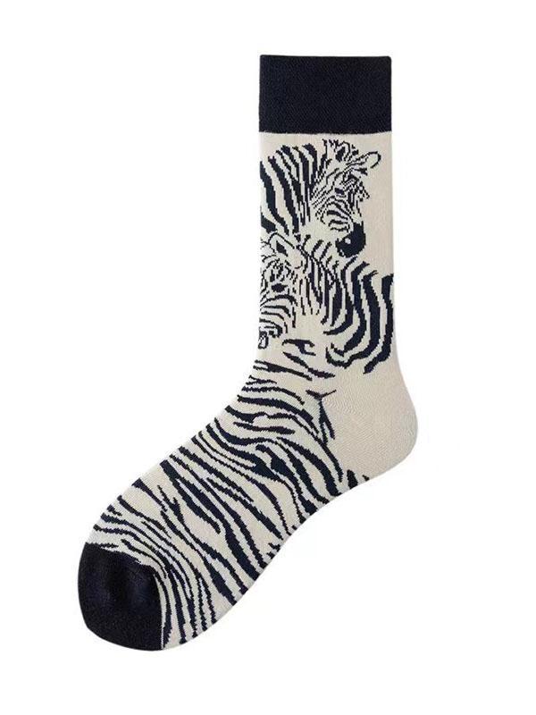 Animal Printed Contrast Color Split-Joint Sweat-Absorbing Zebra Printed Socks Accessories Product Image