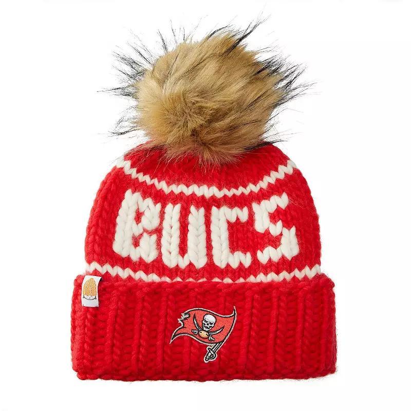 Womens Sh*t That I Knit Tampa Bay Buccaneers Hand-Knit Brimmed Merino Wool Beanie with Faux Fur Pom Pom Product Image