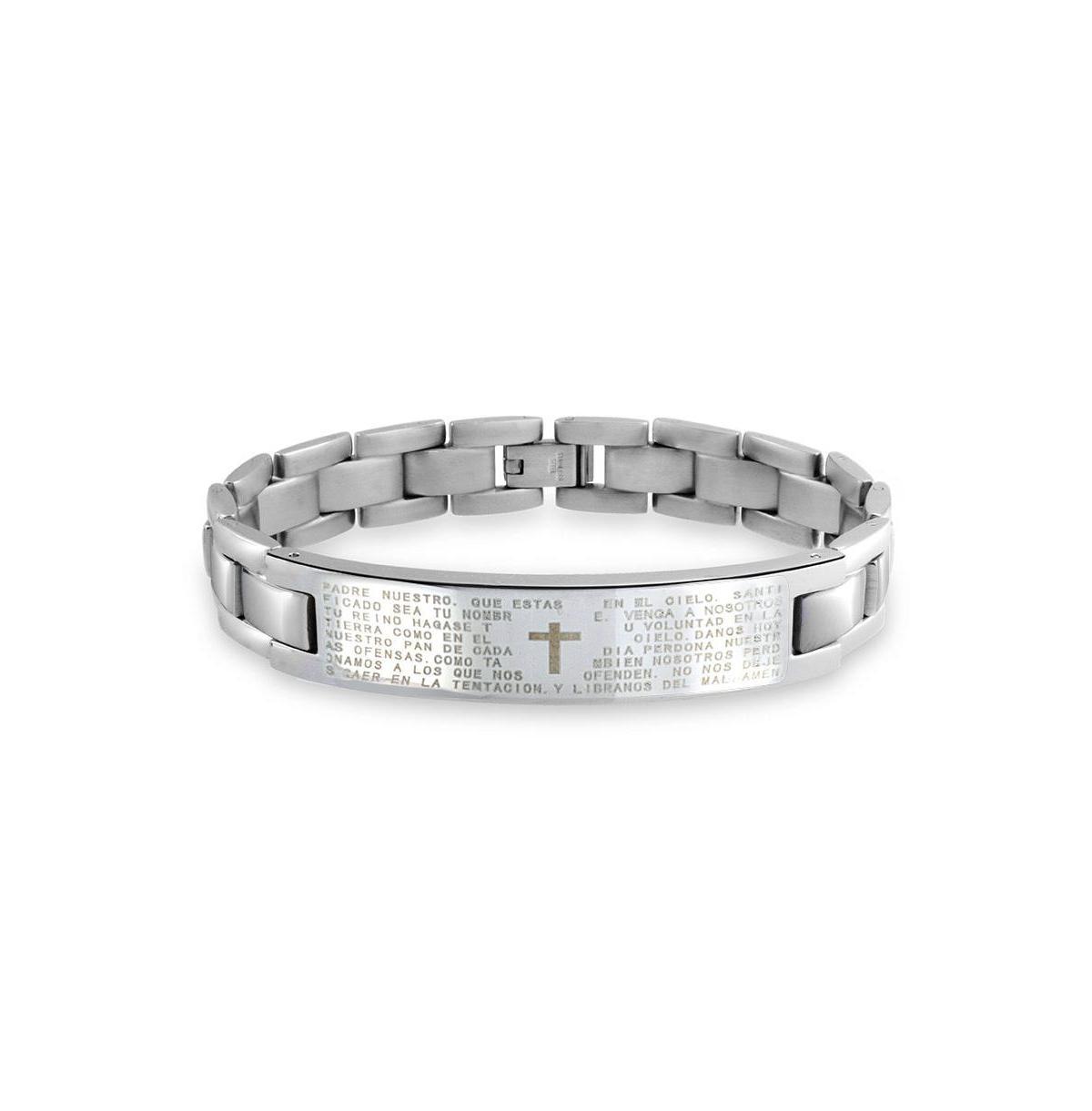 Our Lords Prayer Cross El Padre Maestro Link Wrist Id Bracelet for Men Stainless Steel Product Image