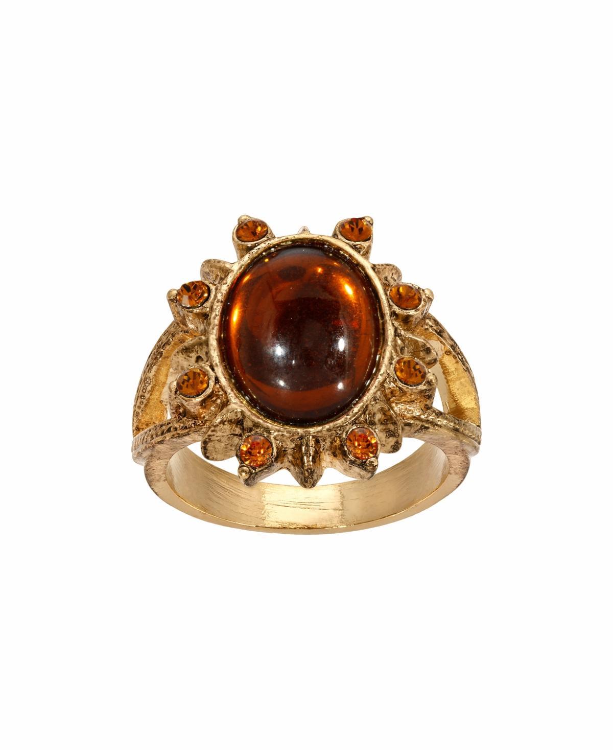 1928 Gold Tone Brown Oval Ring, Womens Product Image