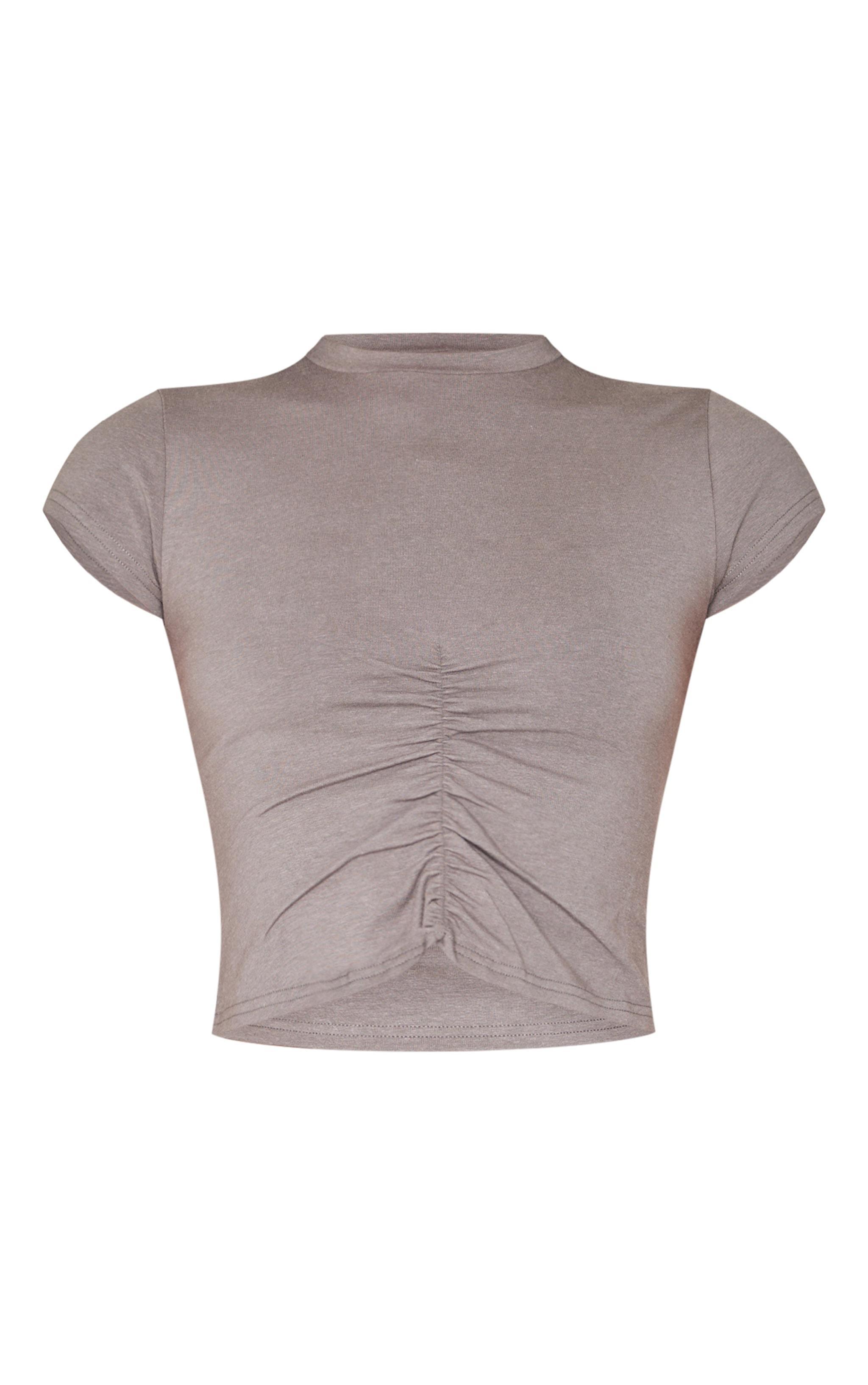 Charcoal Modal Cotton Ruched Front Crop T Shirt Product Image