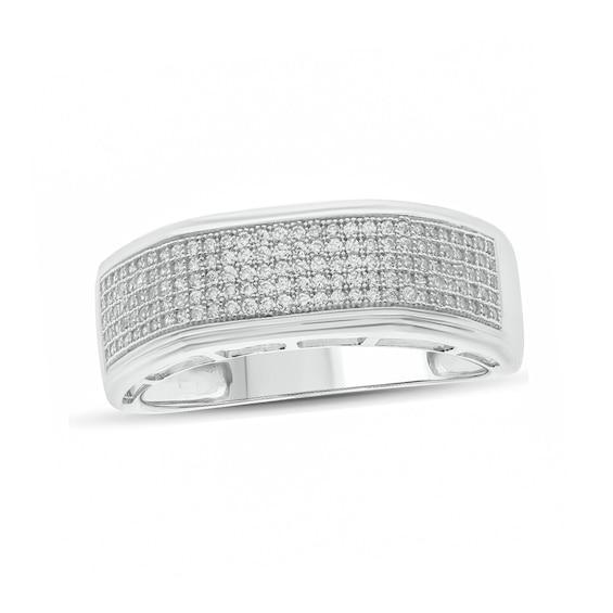 Men's 1/2 CT. T.w. Diamond Multi-Row Wedding Band in 10K White Gold Product Image