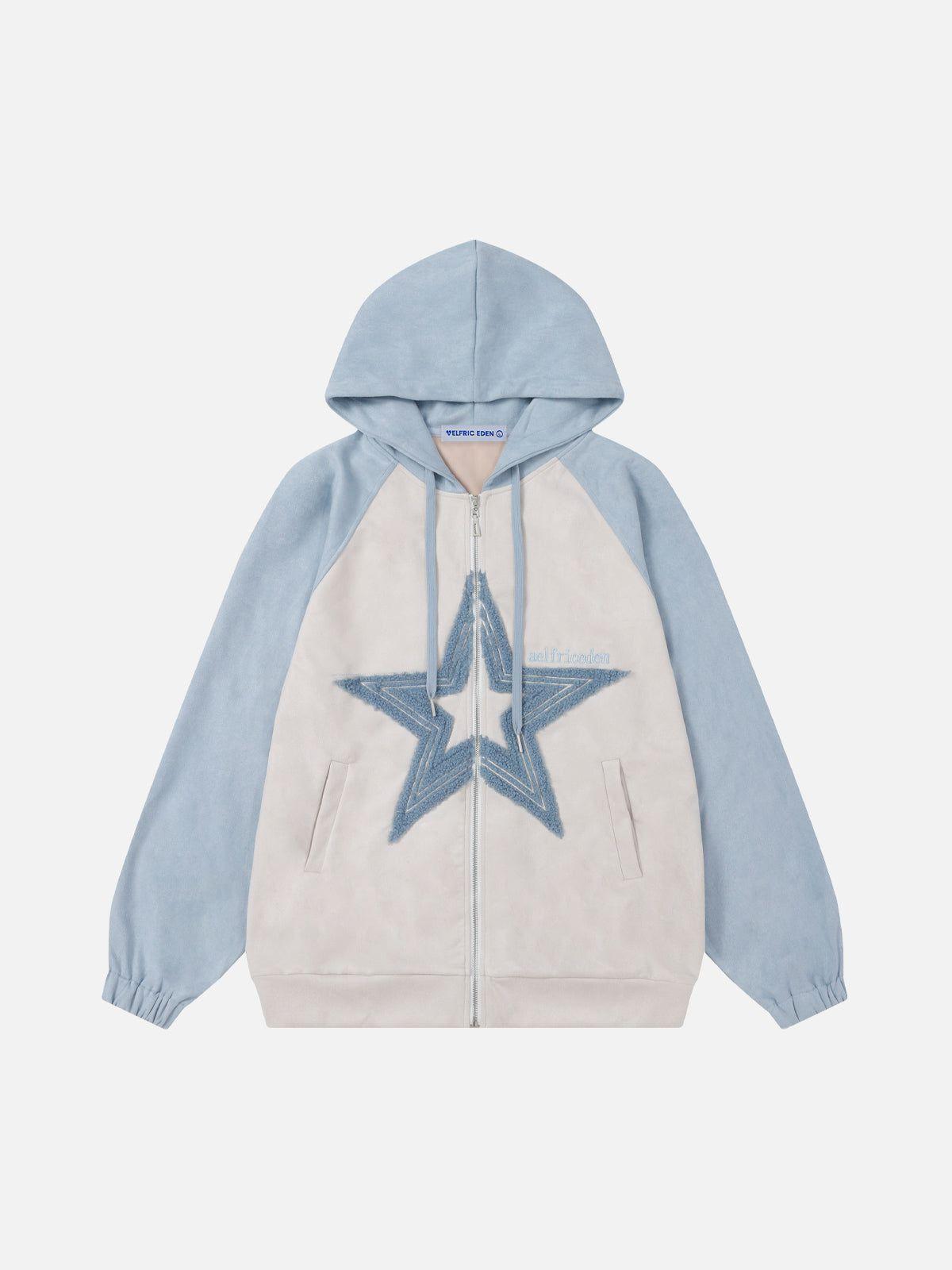 Aelfric Eden Suede Star Patchwork Zip Up Hoodie Product Image